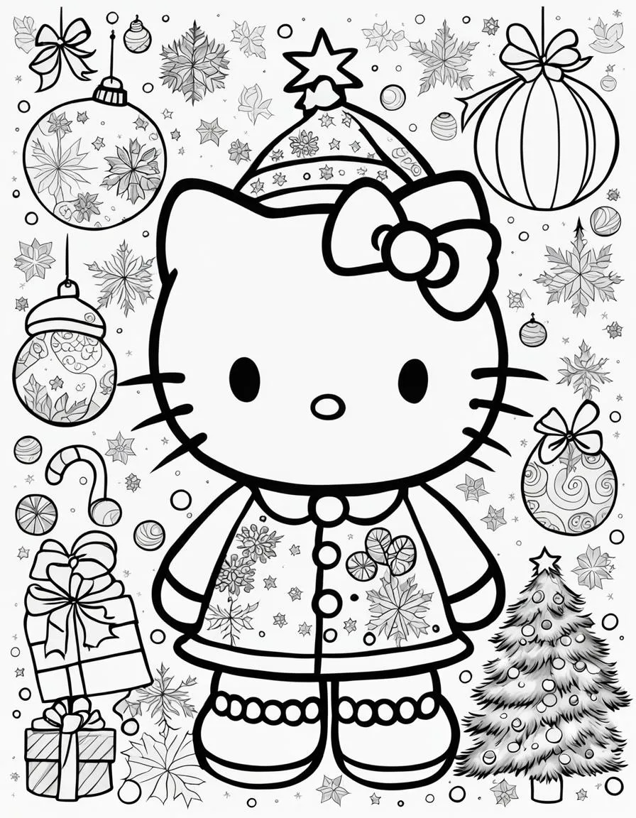 Ausmalbild Hello Kitty bereitet sich auf Silvester