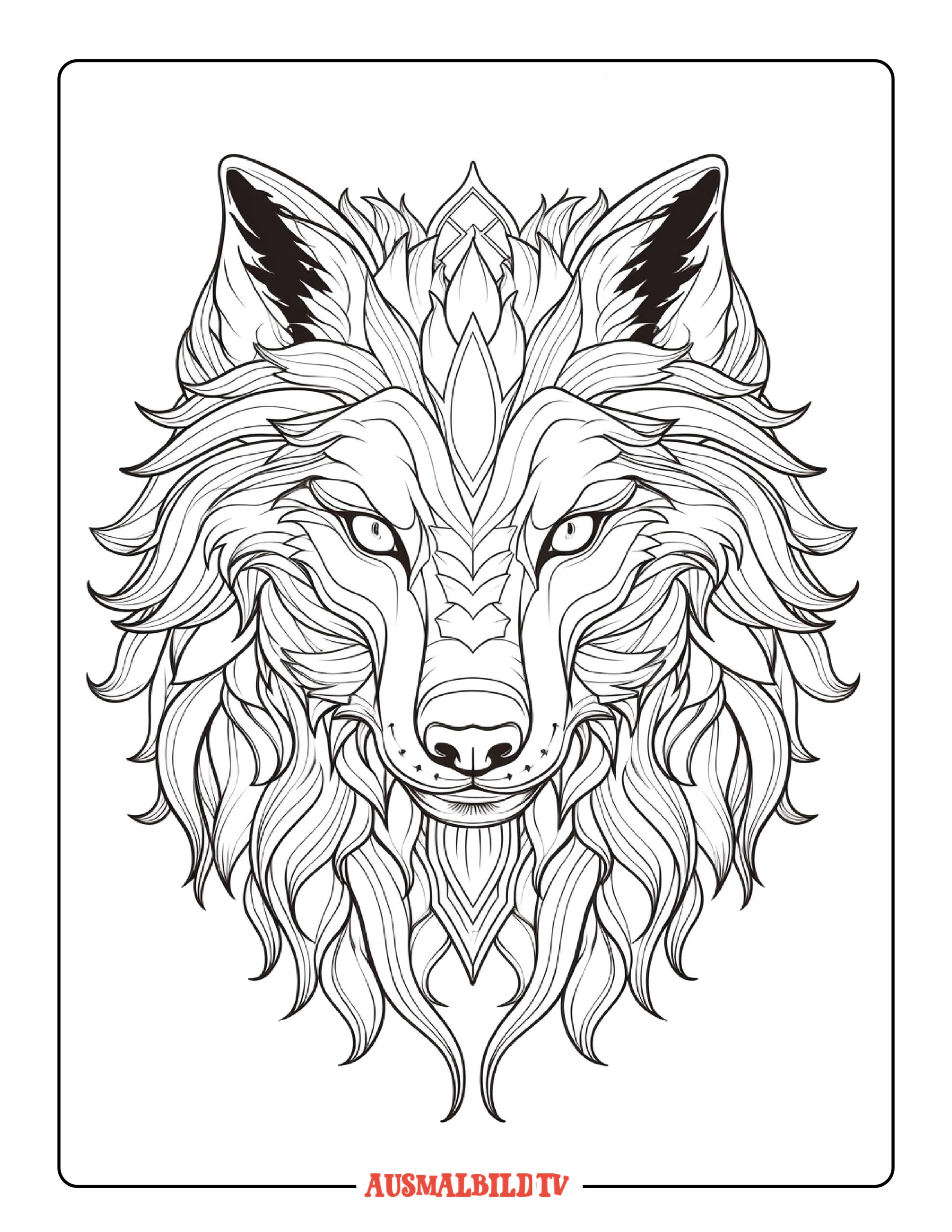 Malvorlage Wolf Mandala zum Ausdrucken und Herunterladen