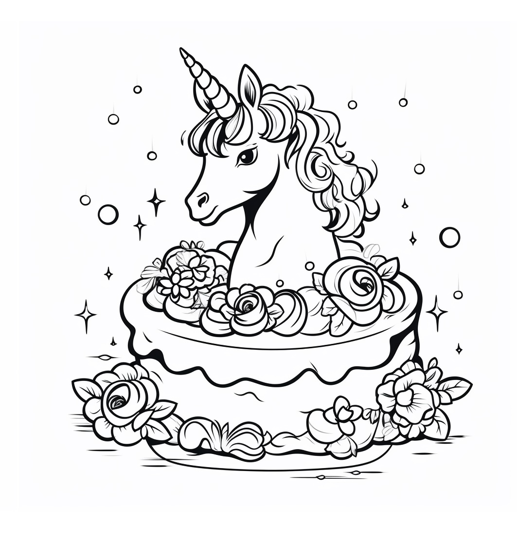 Ausmalbild Einhorn Torte - Kostenlos