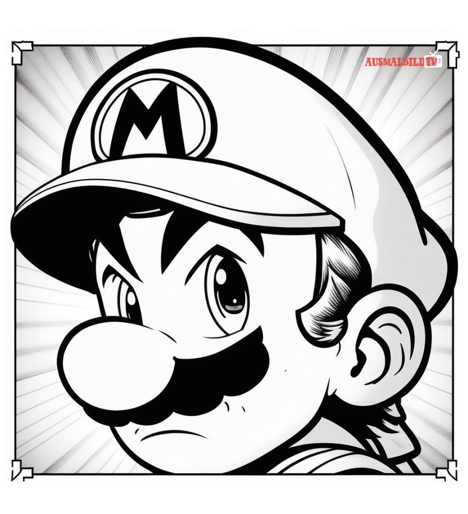 Ausmalbild Mario zum Ausdrucken für Kinder und Erwachsene